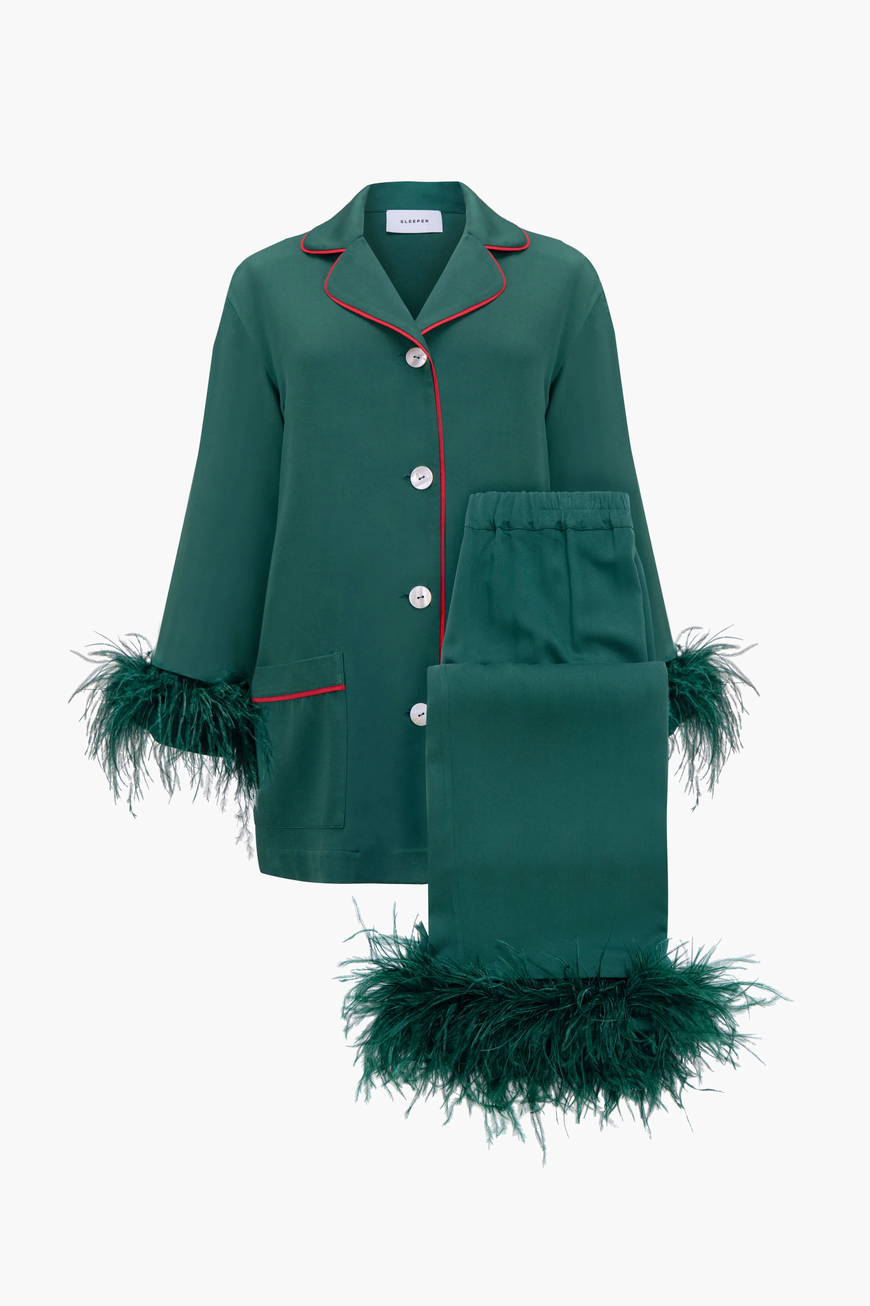 Party Pajamas Set with Detachable Feathers in Pine Green - Image 9
