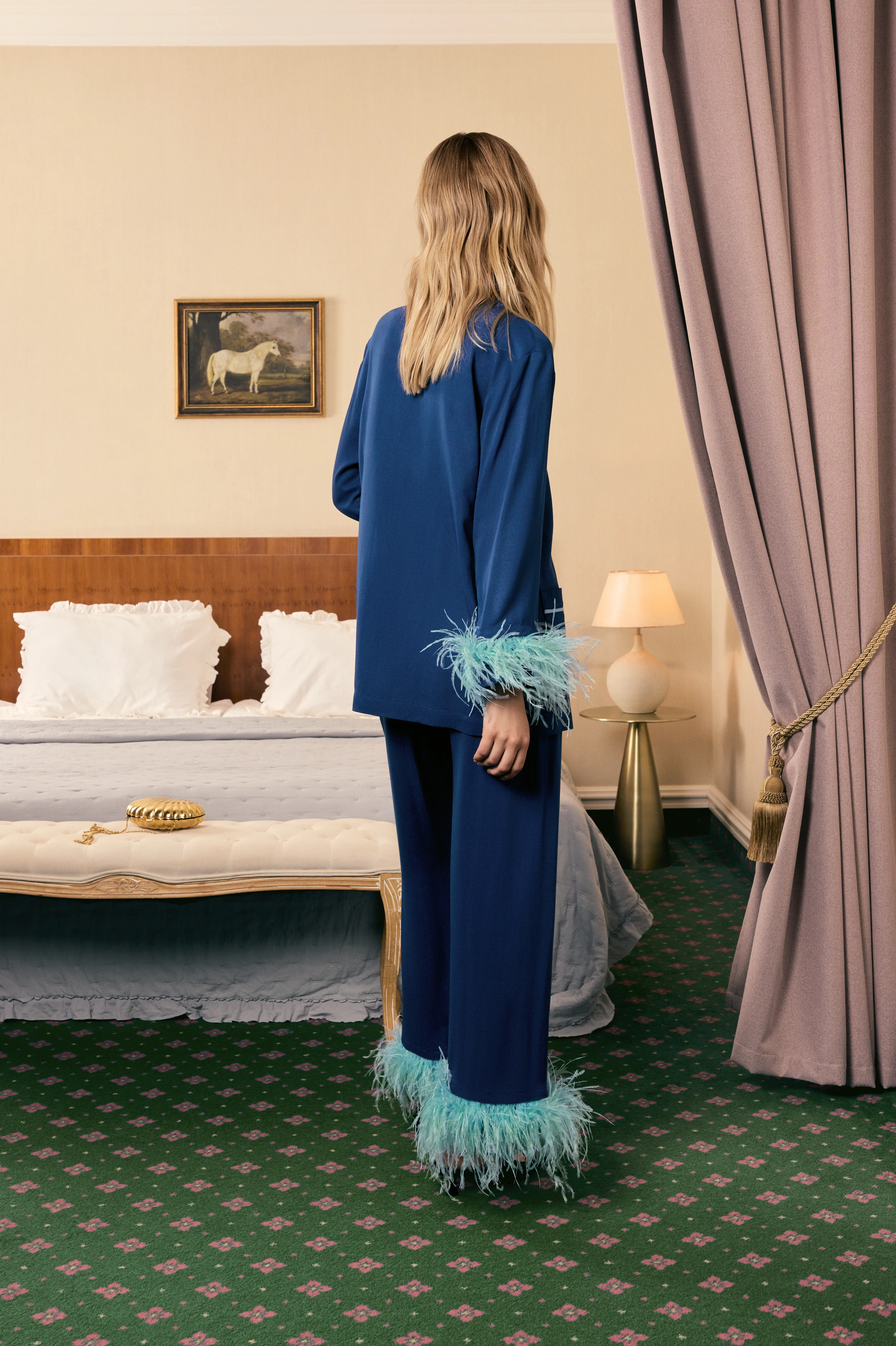 Party Pajamas Set with Detachable Feathers in Navy - Image 2
