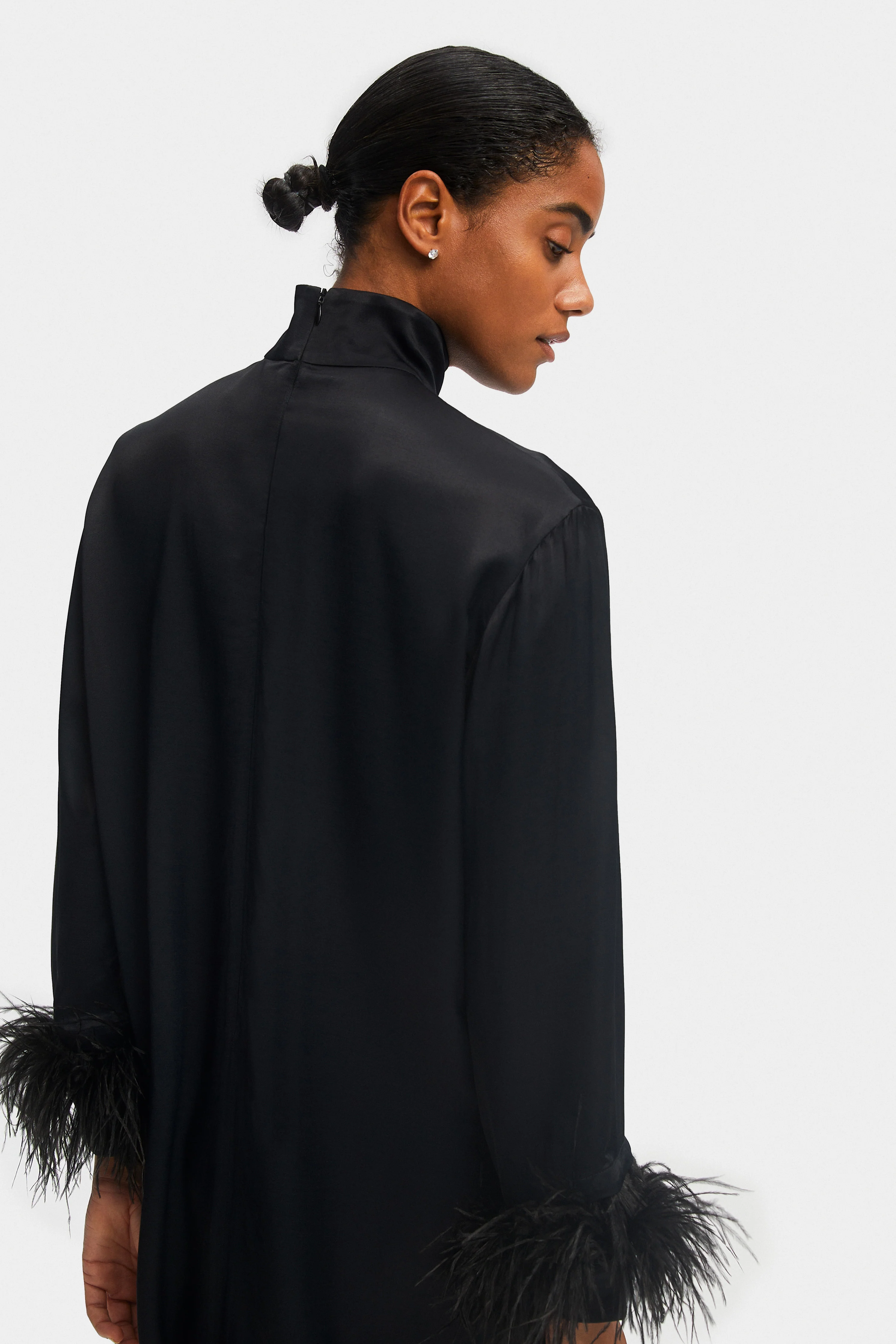 Party Shirt Dress with Detachable Feathers in Black - Image 3
