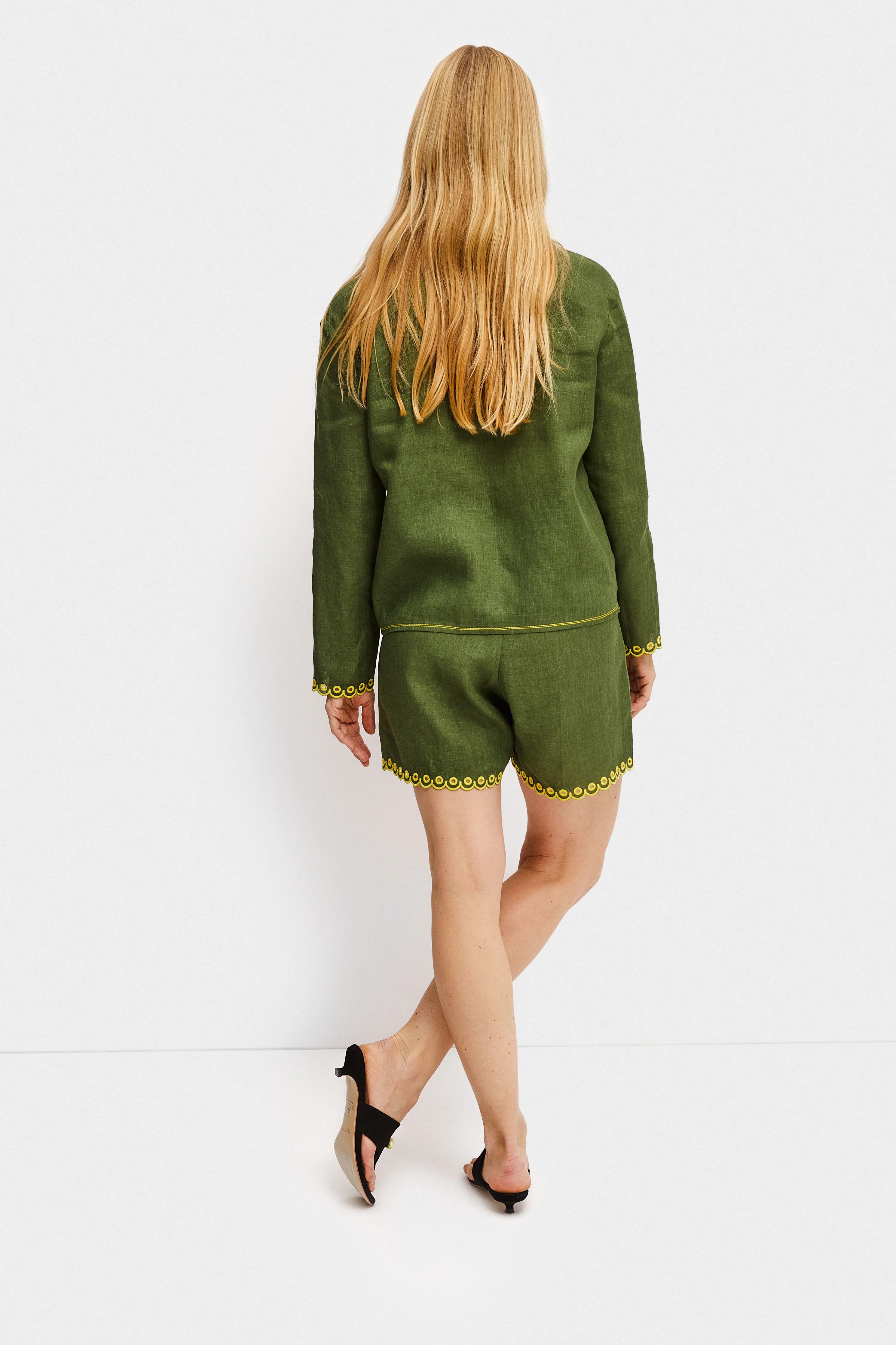 Petra Embroidered Linen Shirt in Green - Image 6