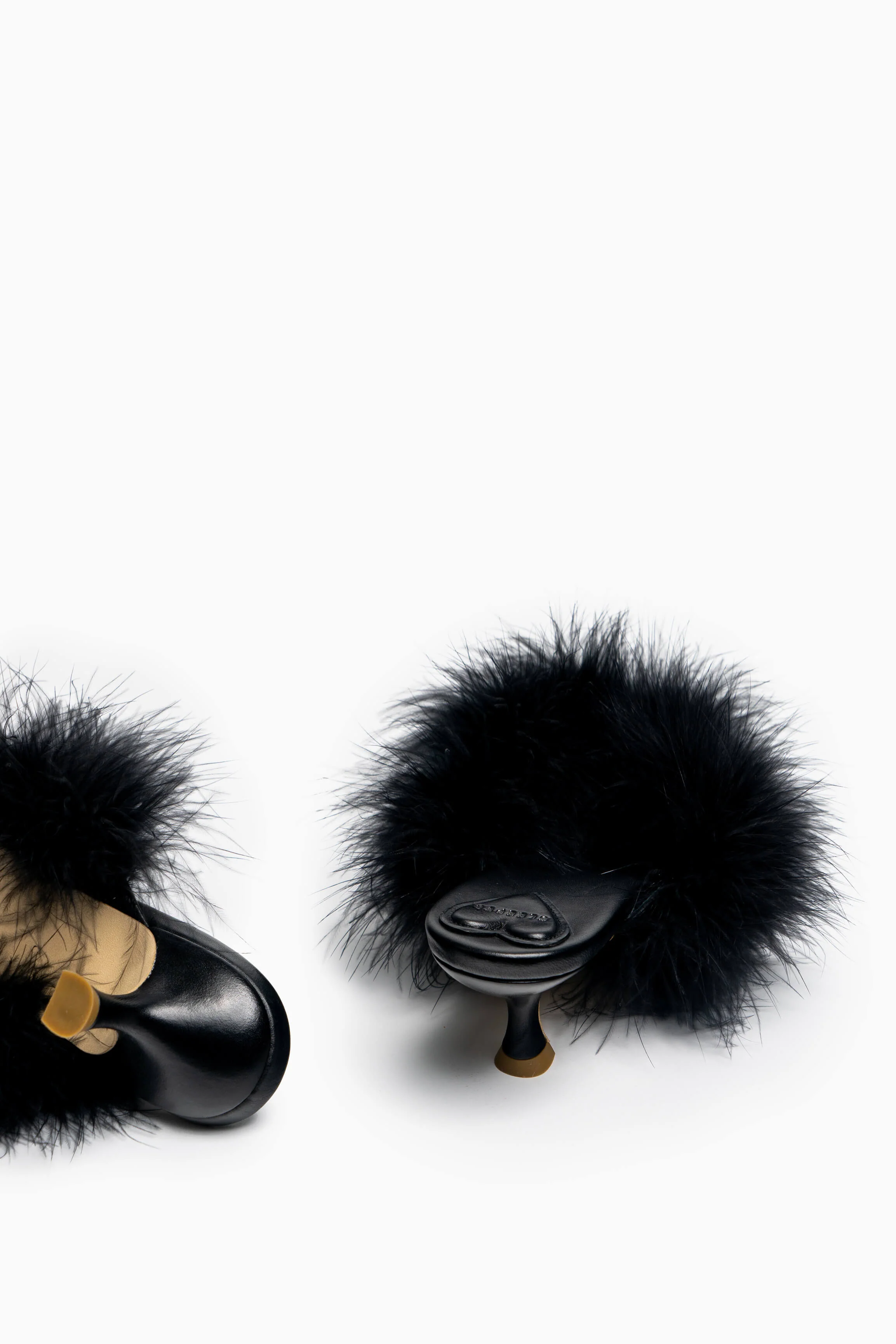Pom Kitten Heel Mules with Feathers in Black - Image 3