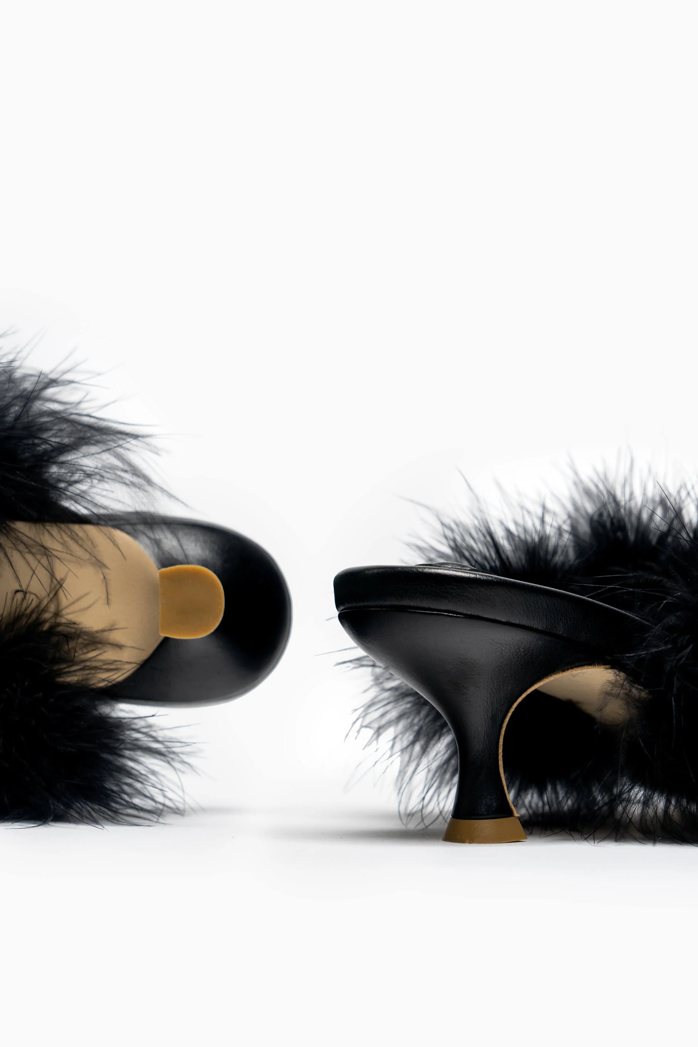 Pom Kitten Heel Mules with Feathers in Black - Image 4
