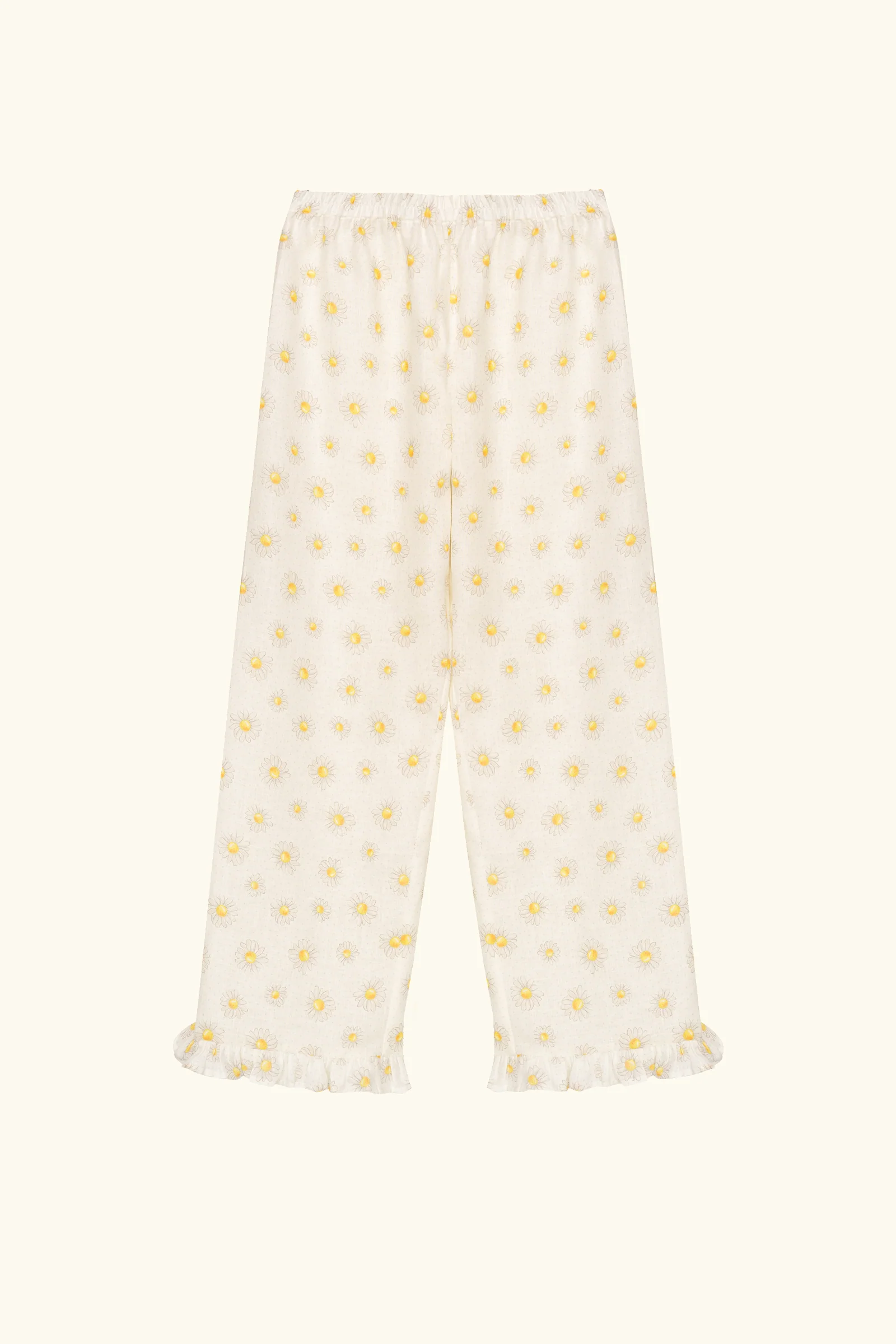 Puff Linen Lounge Pants with Headscarf in Daisies - Image 5