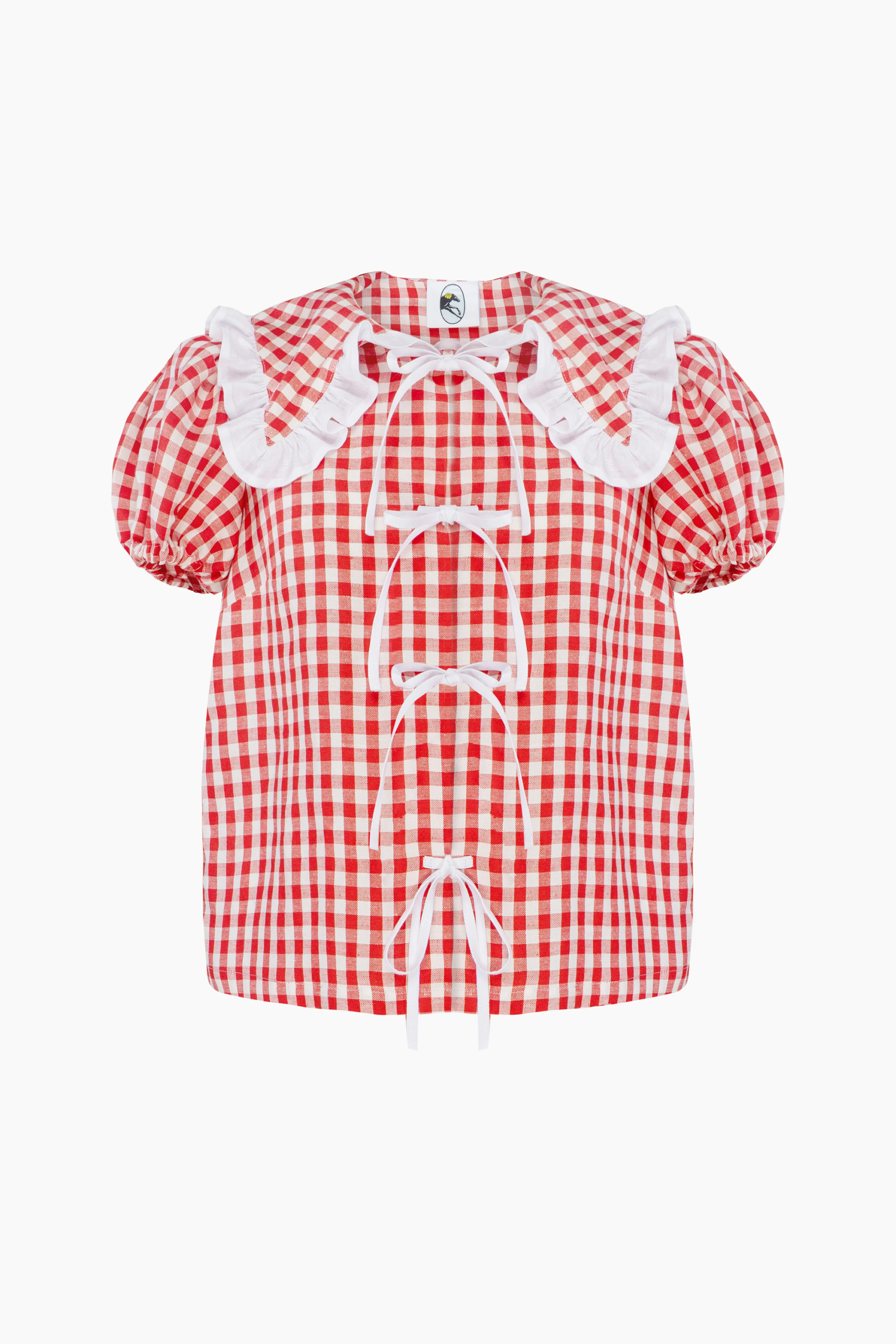 Puff Linen Lounge Shirt in Red Vichy - Image 5