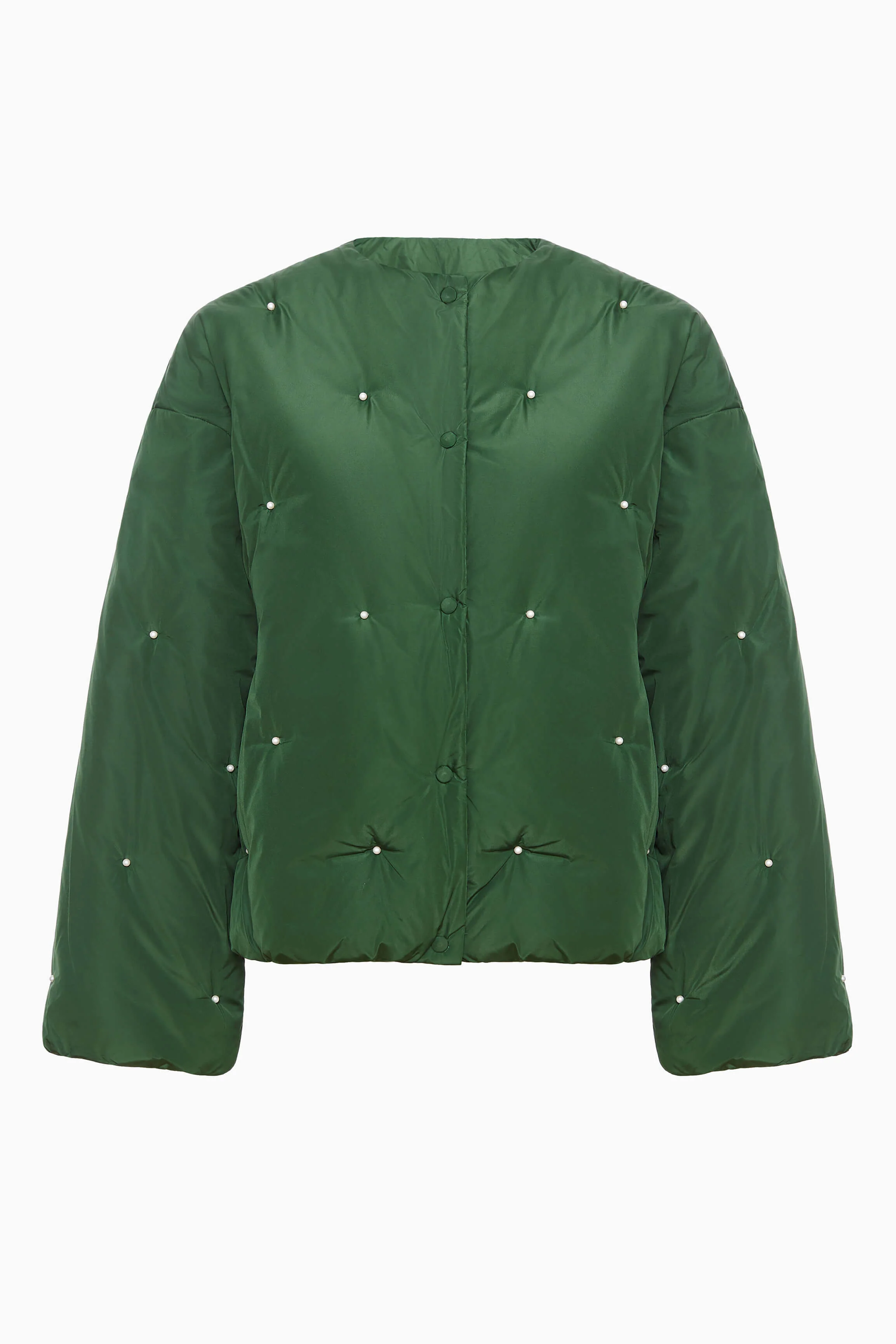 Puffer Jacket in Green with Pearl details - Image 7
