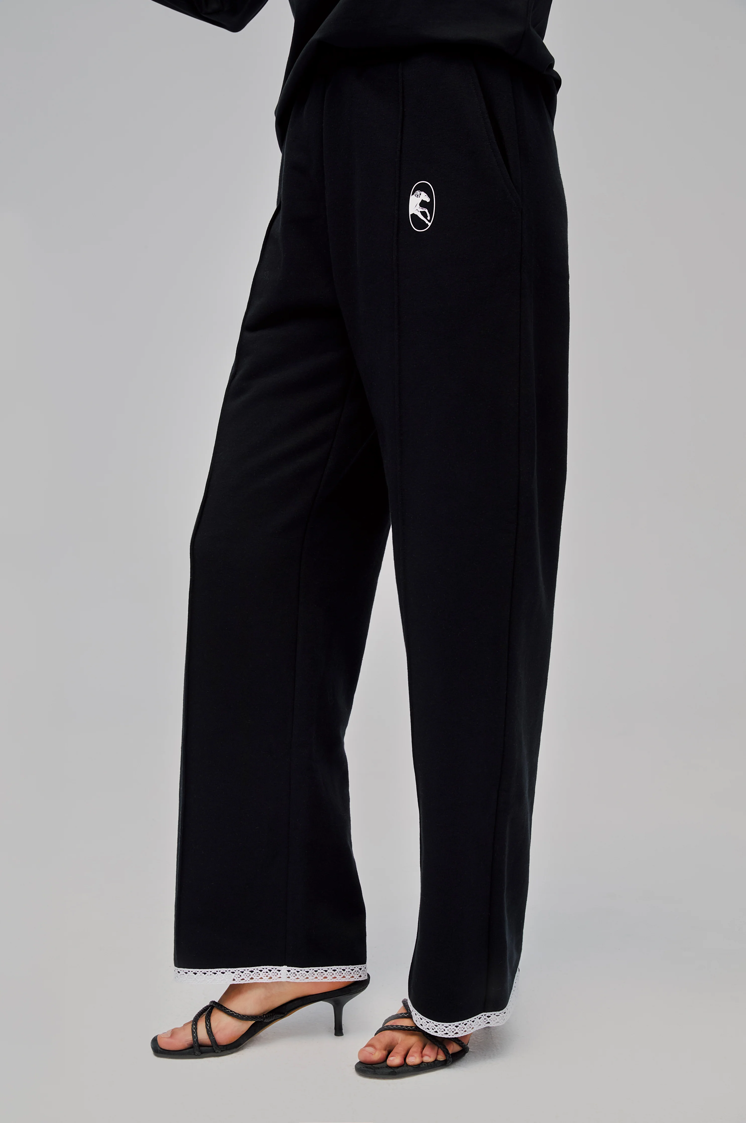 Relaxed Stretch-cotton Jersey Pants with Lace in Black - Image 3