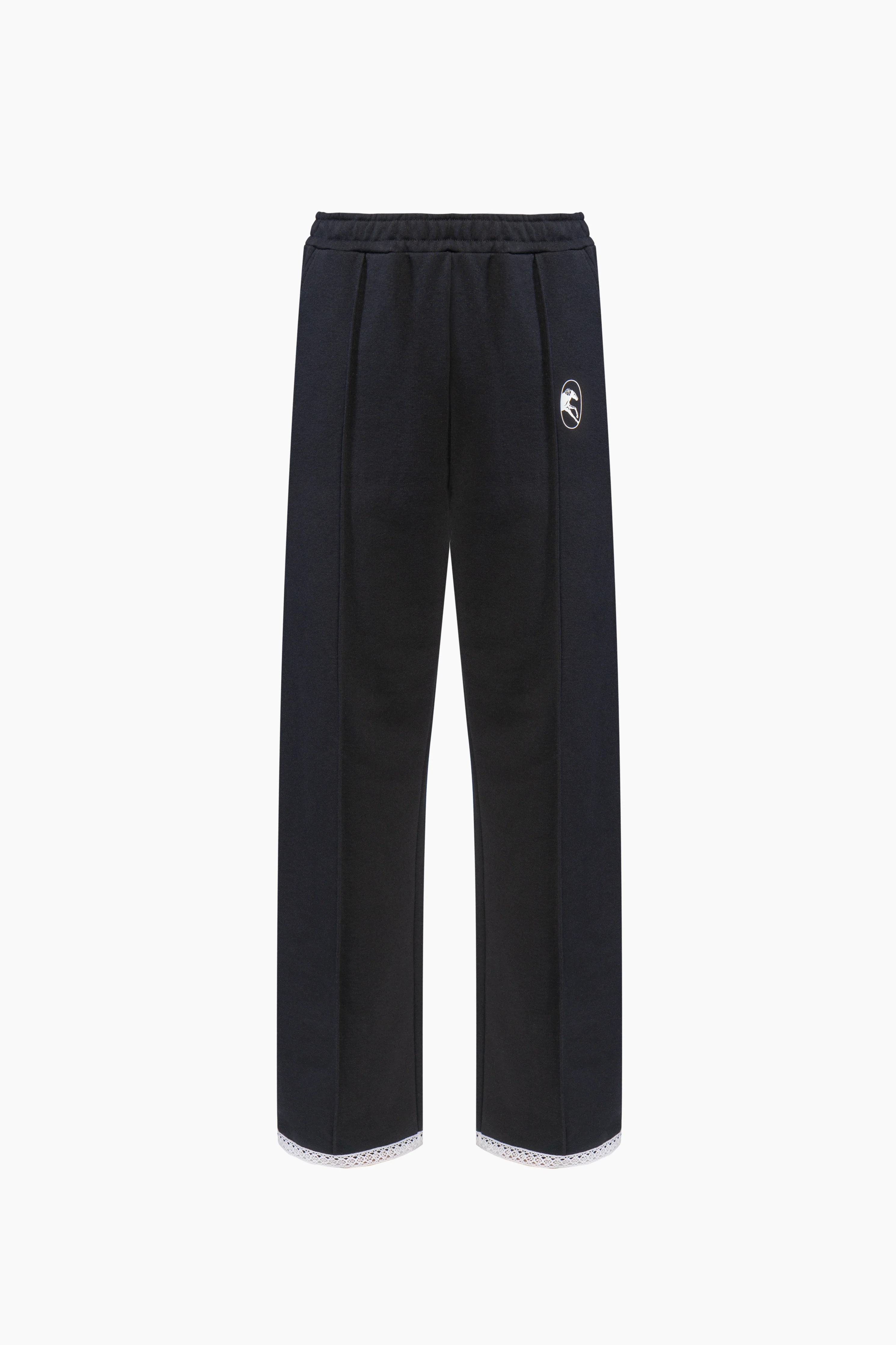 Relaxed Stretch-cotton Jersey Pants with Lace in Black - Image 8