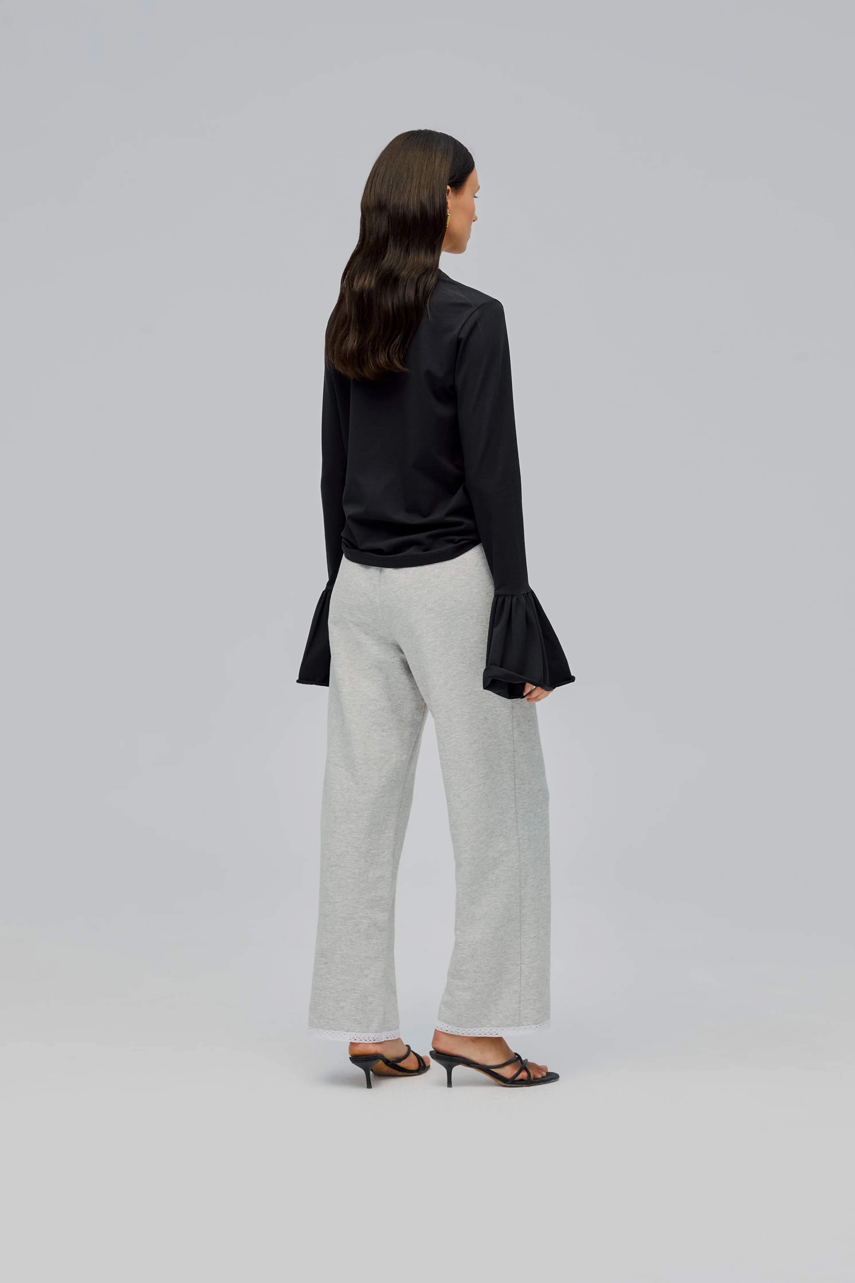 Relaxed Stretch-cotton Jersey Pants with Lace in Grey - Image 5