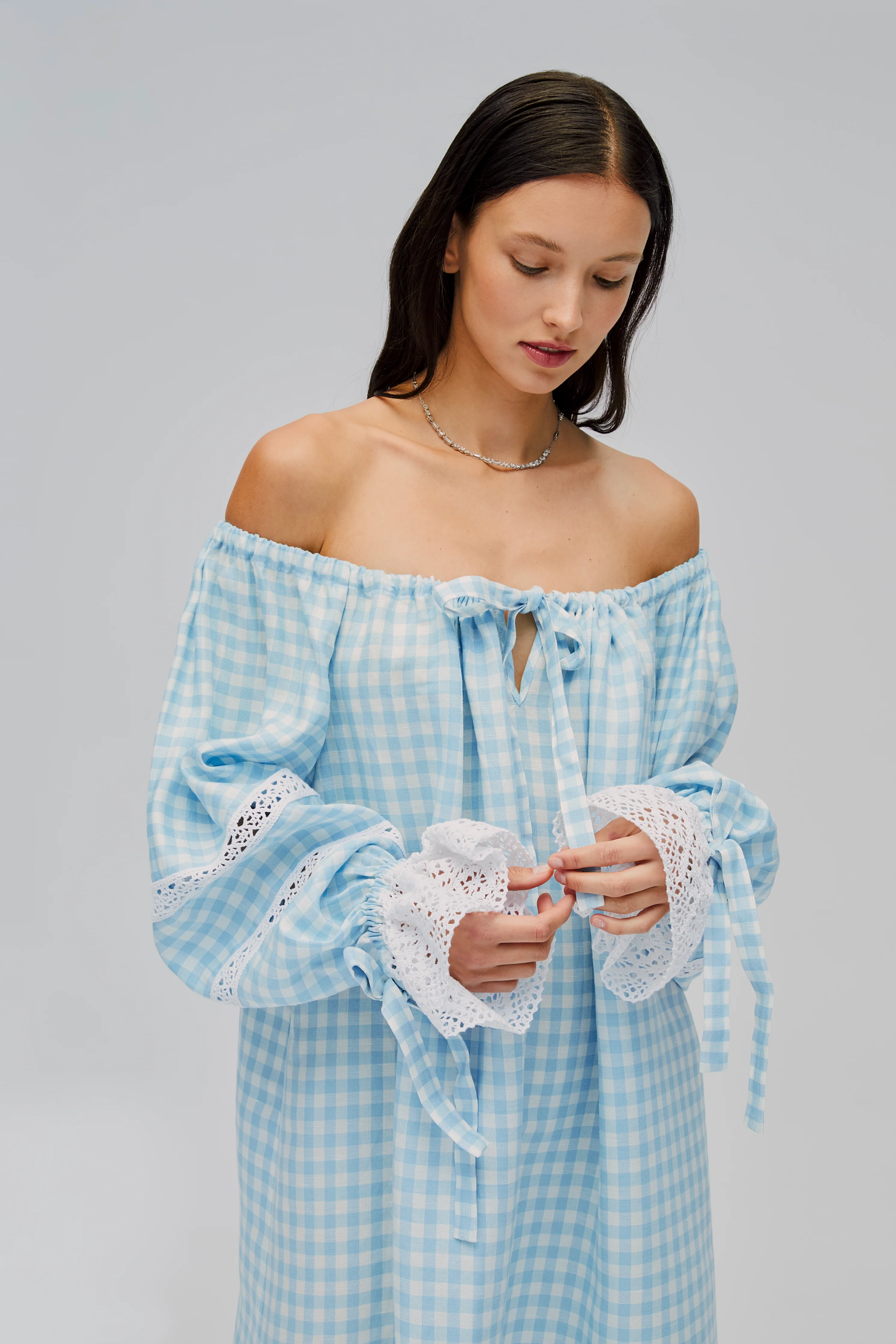 Romantica Lounge Dress in Blue Vichy - Image 2