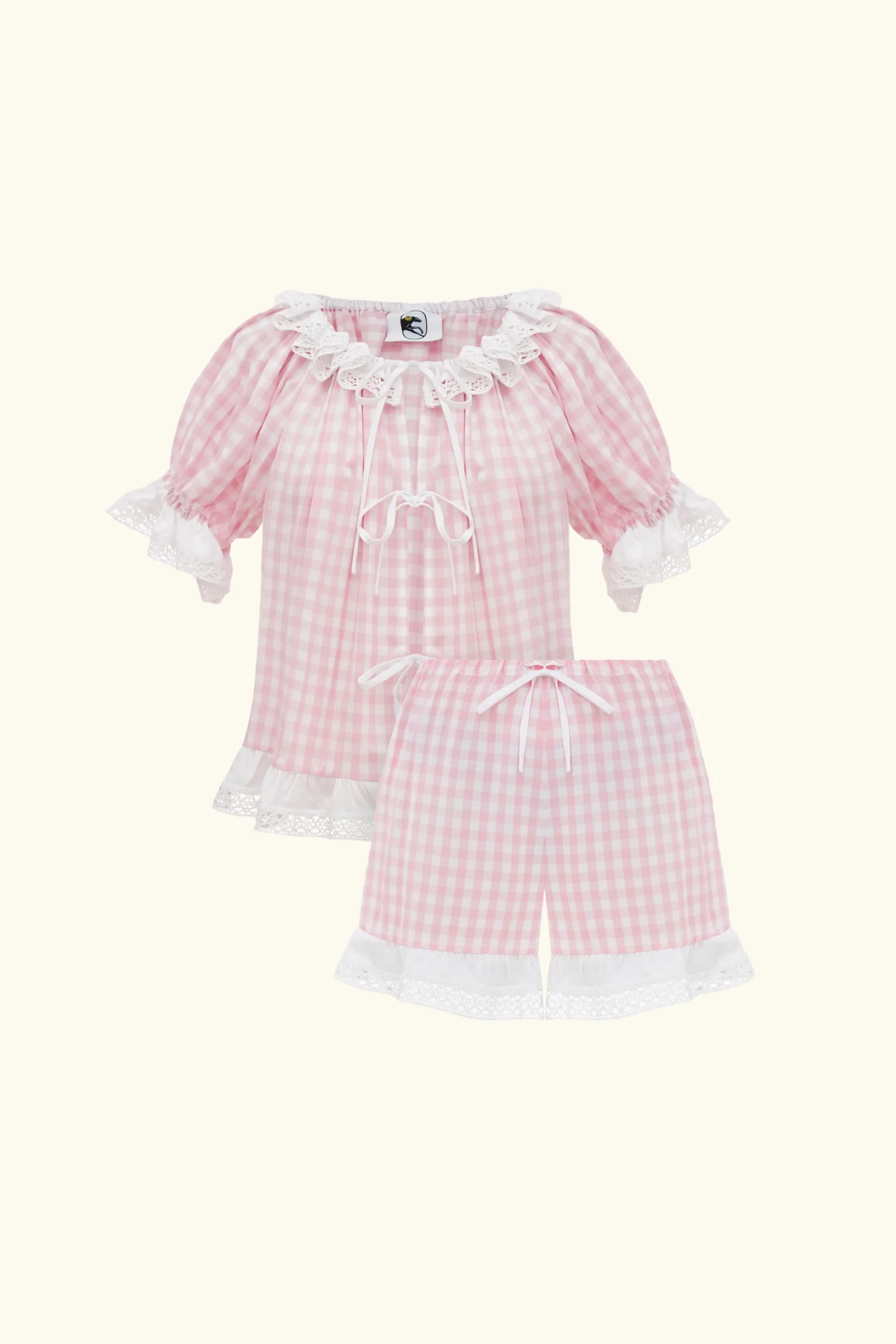 Romantica Lounge Set with Shorts in Pink Vichy - Image 5