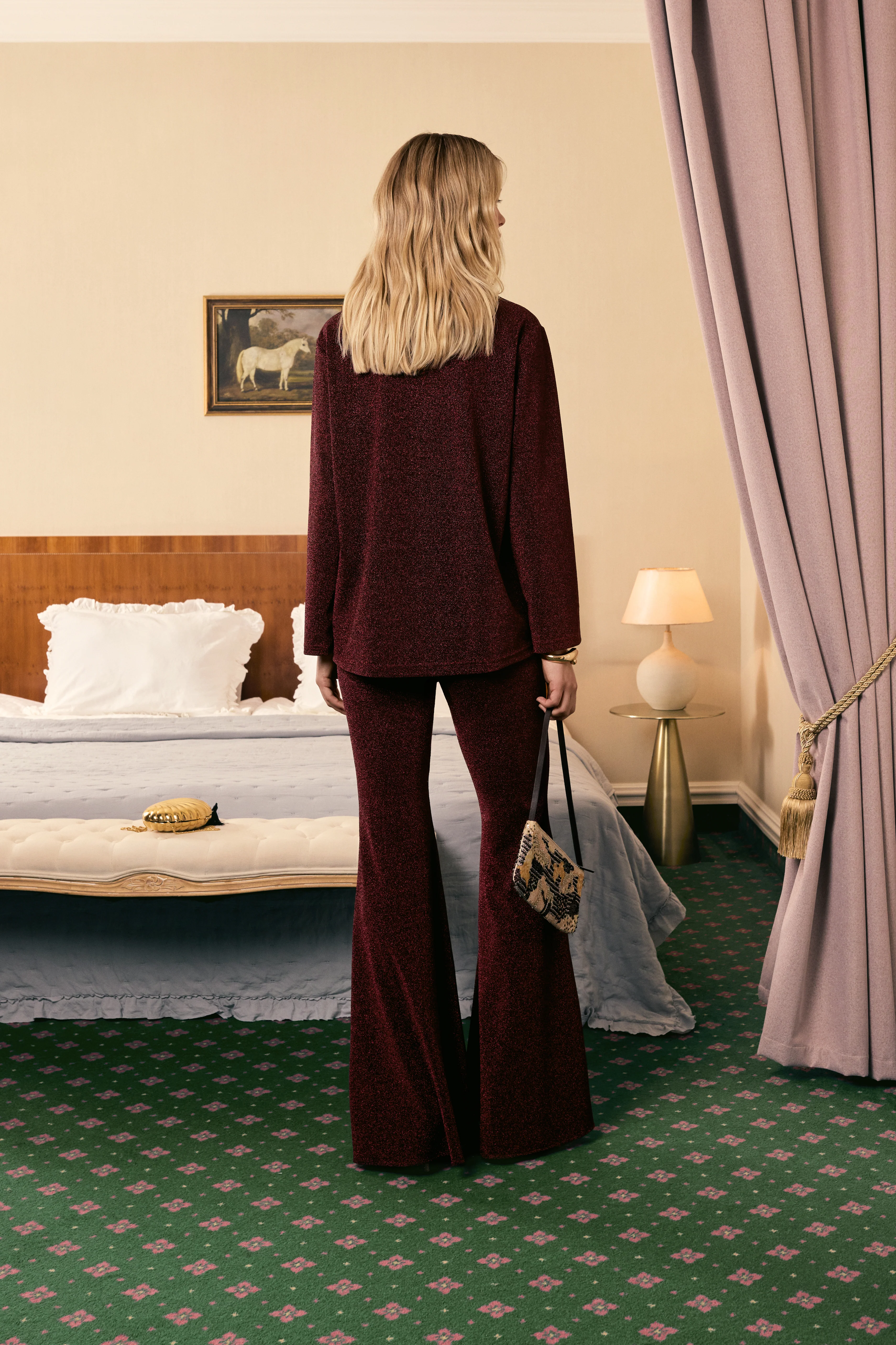 Stardust Lurex Lounge Suit in Burgundy - Image 2