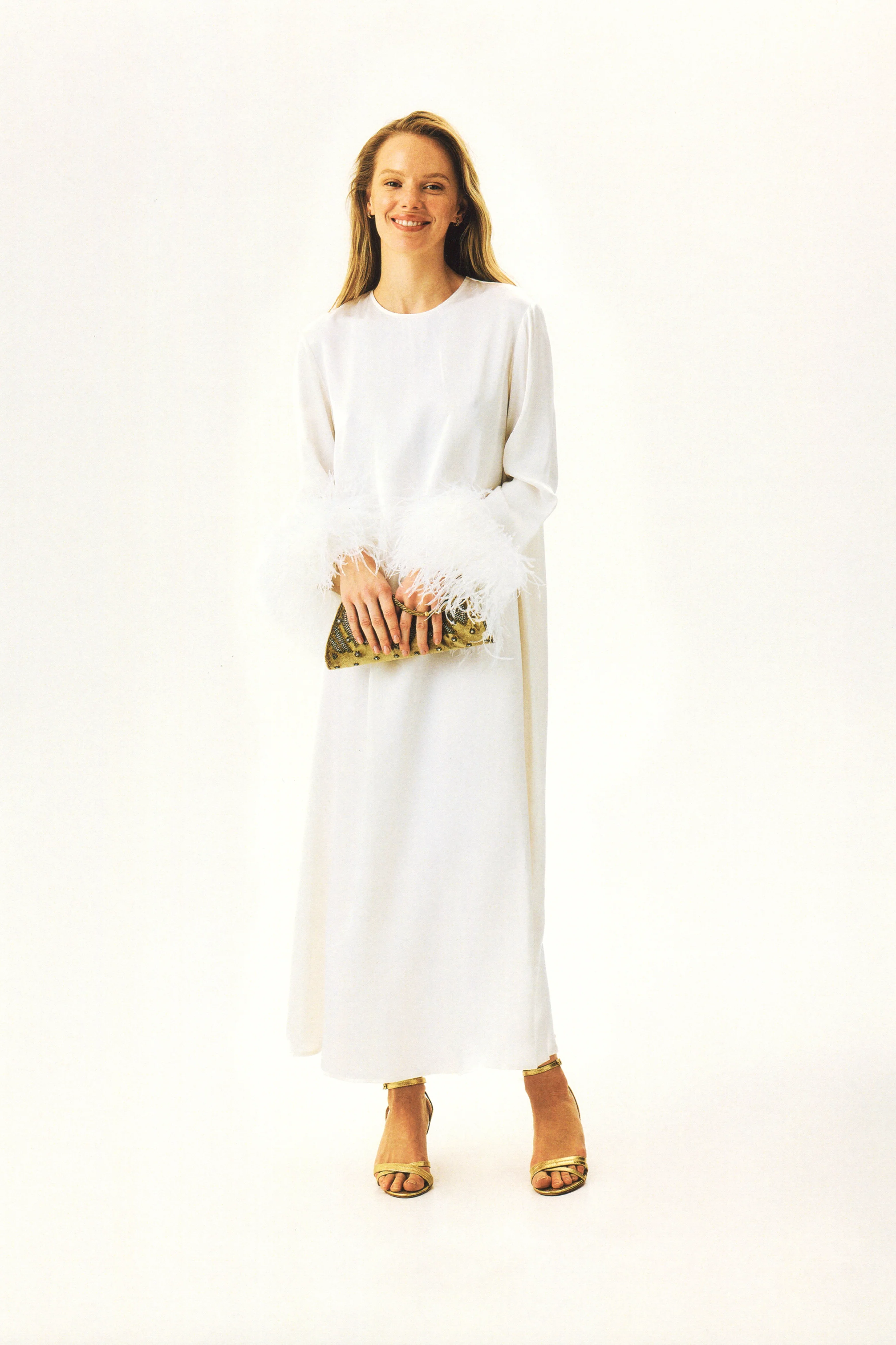 Suzi Maxi Dress With Detachable Feathers in White - Image 3