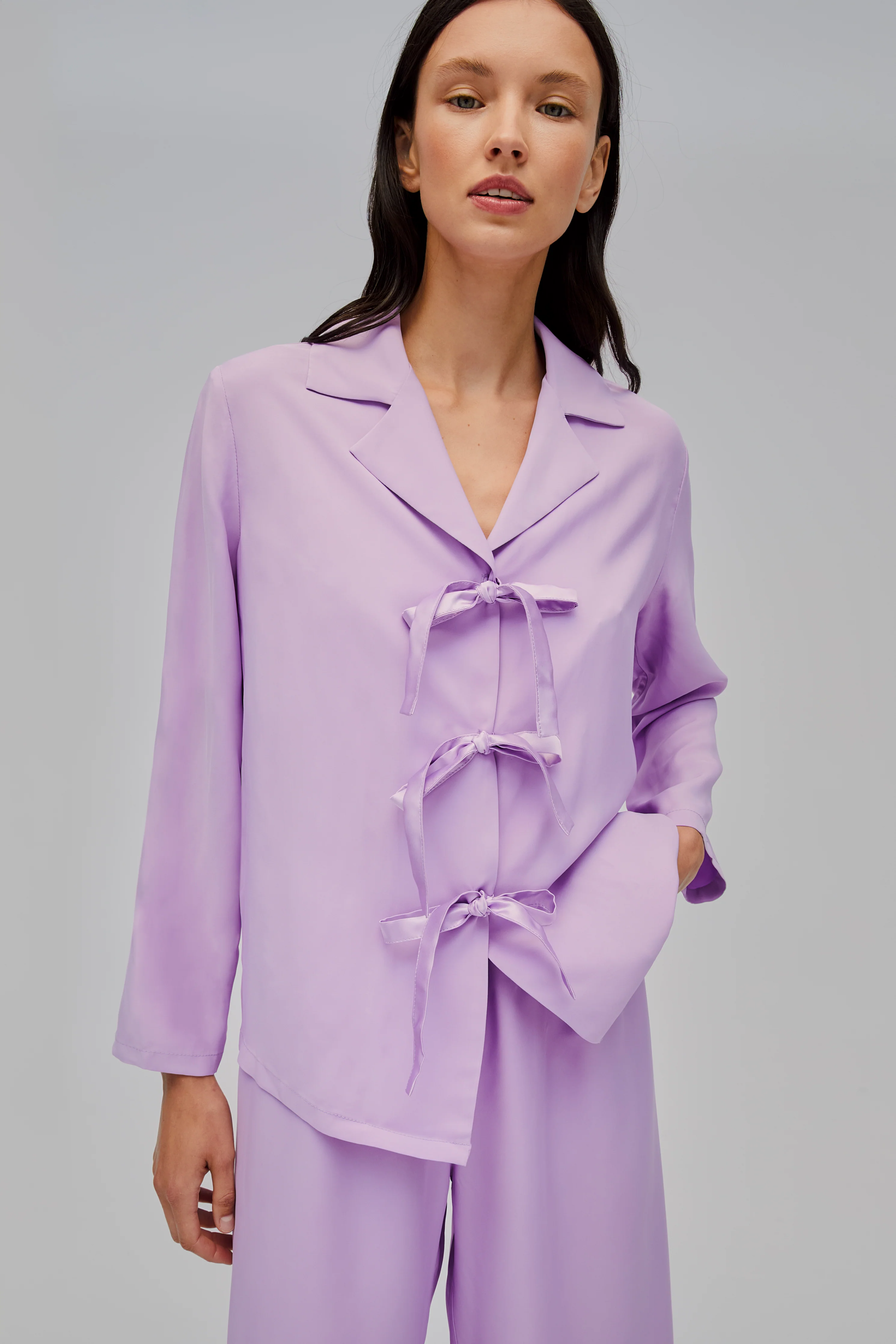 The Bow Pajama Set in Lavender - Image 2