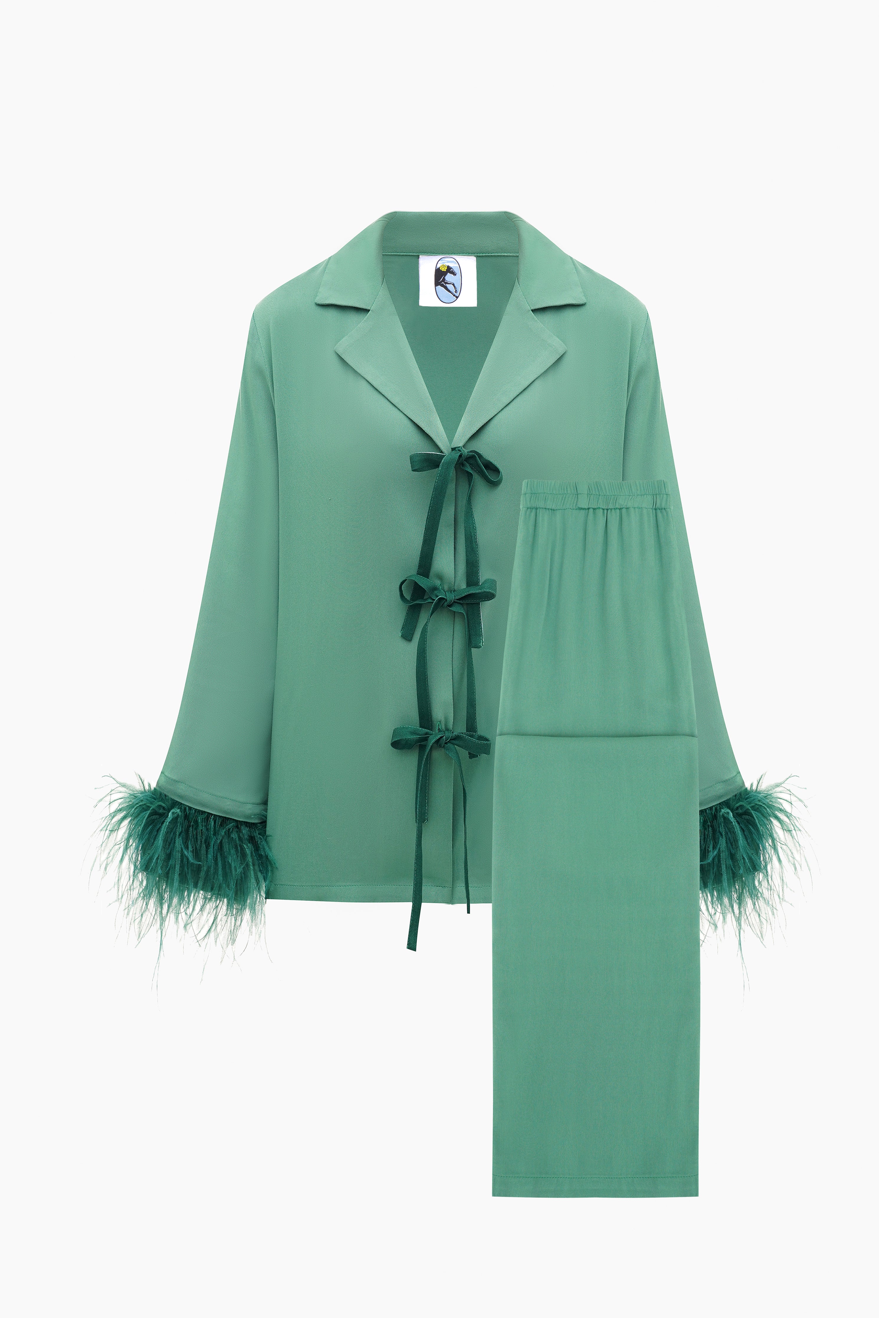 The Bow Pajama Set with Detachable Feathers in Green - Image 4