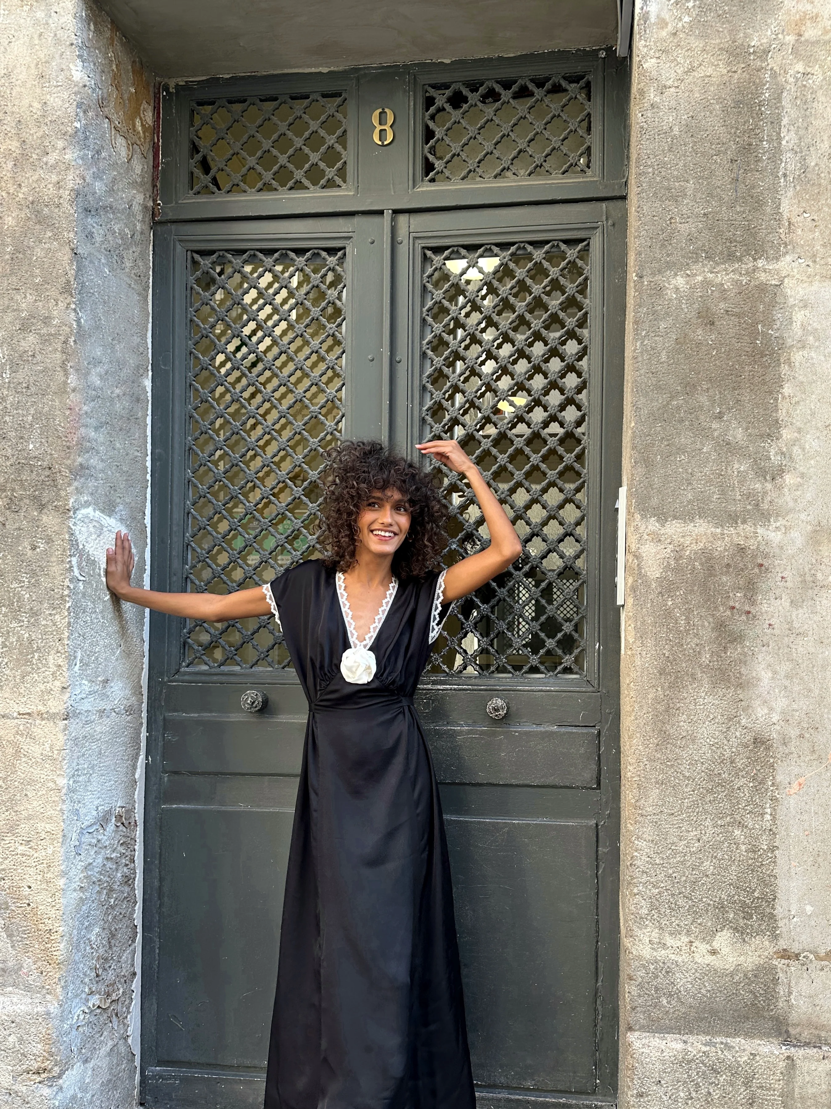 The Genus Rosa Satin Dress in Black - Image 10