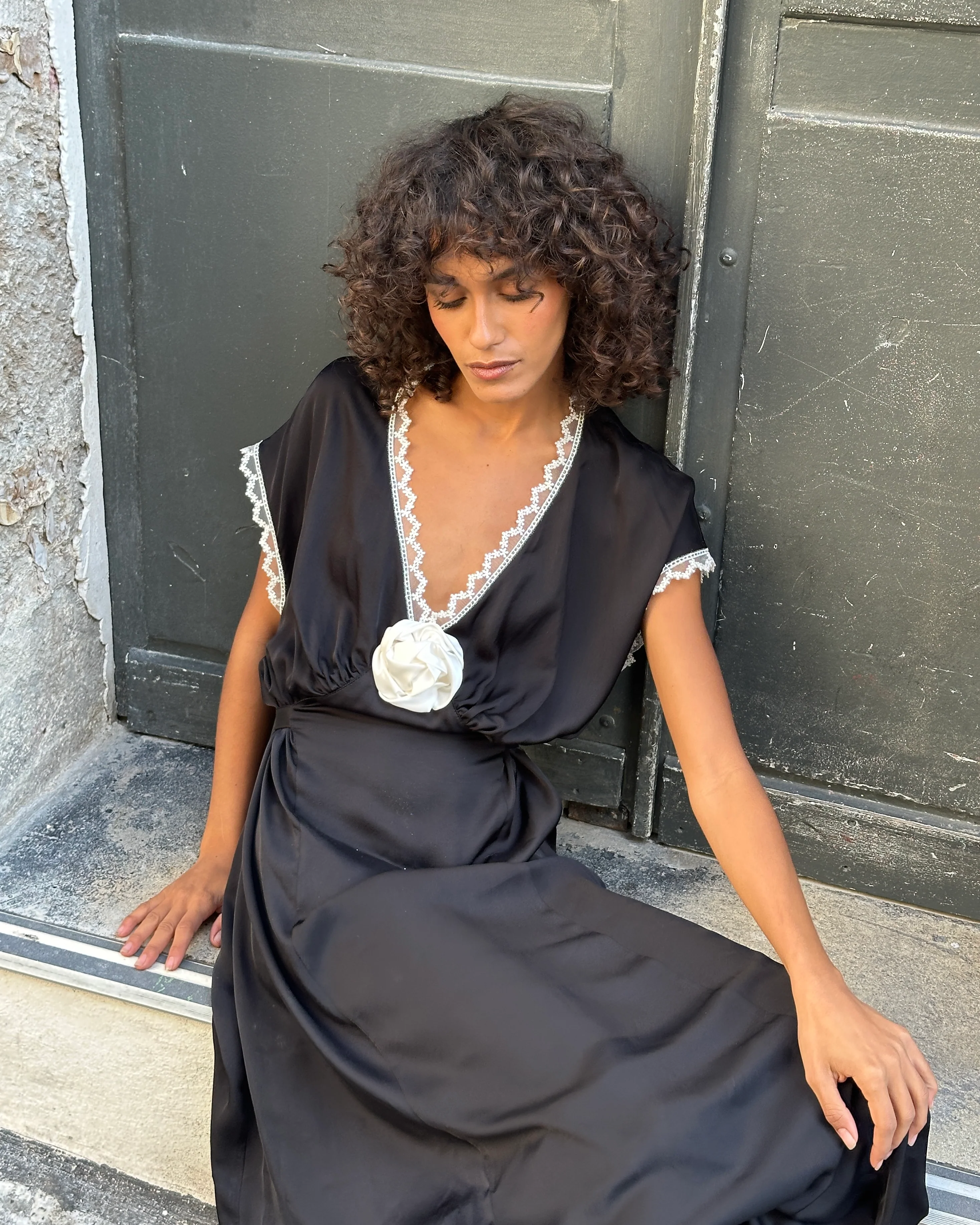 The Genus Rosa Satin Dress in Black - Image 8