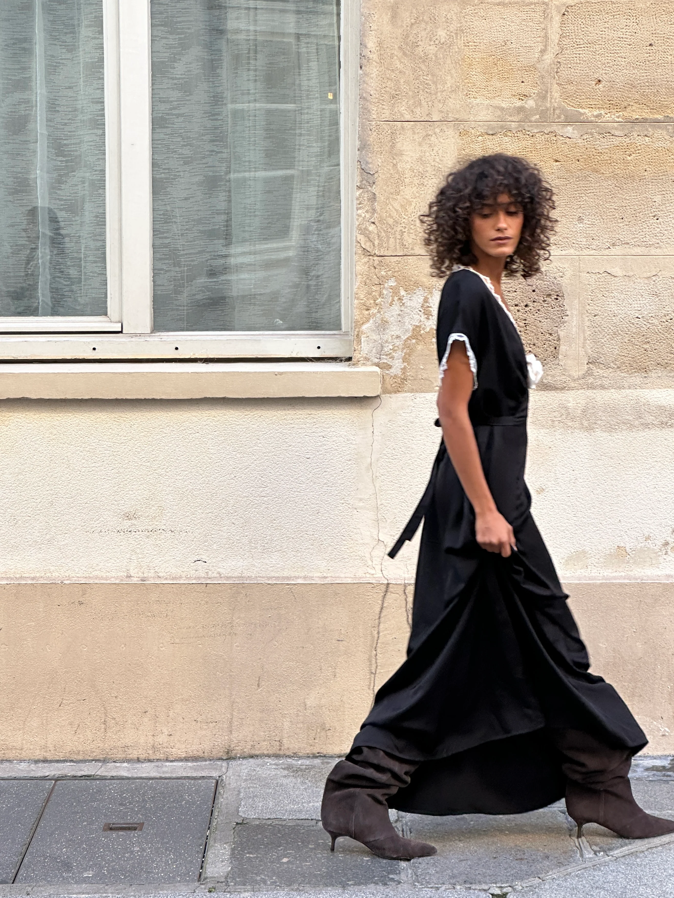The Genus Rosa Satin Dress in Black - Image 9