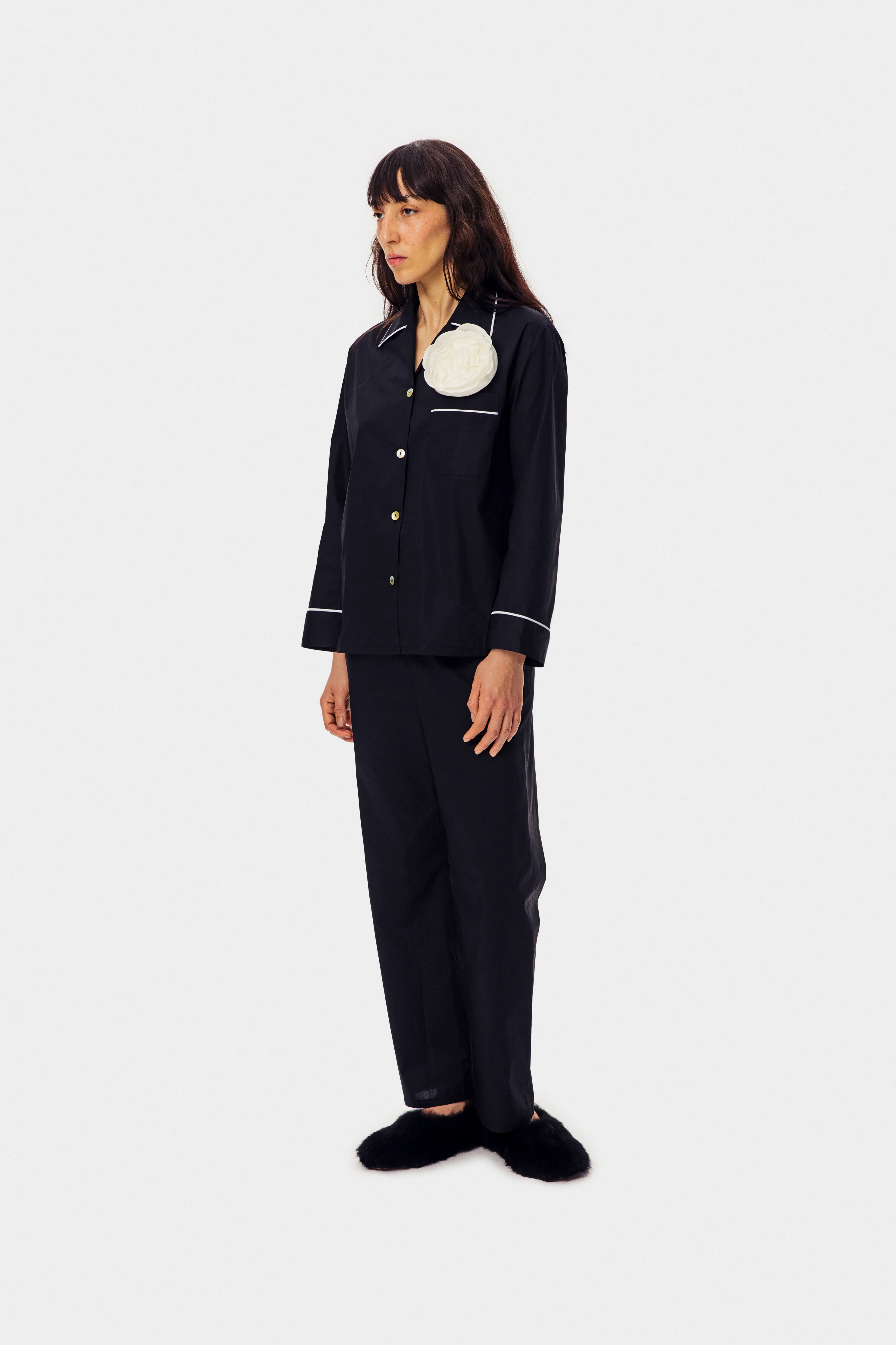 The Rose Cotton Pajama Set in Black - Image 4