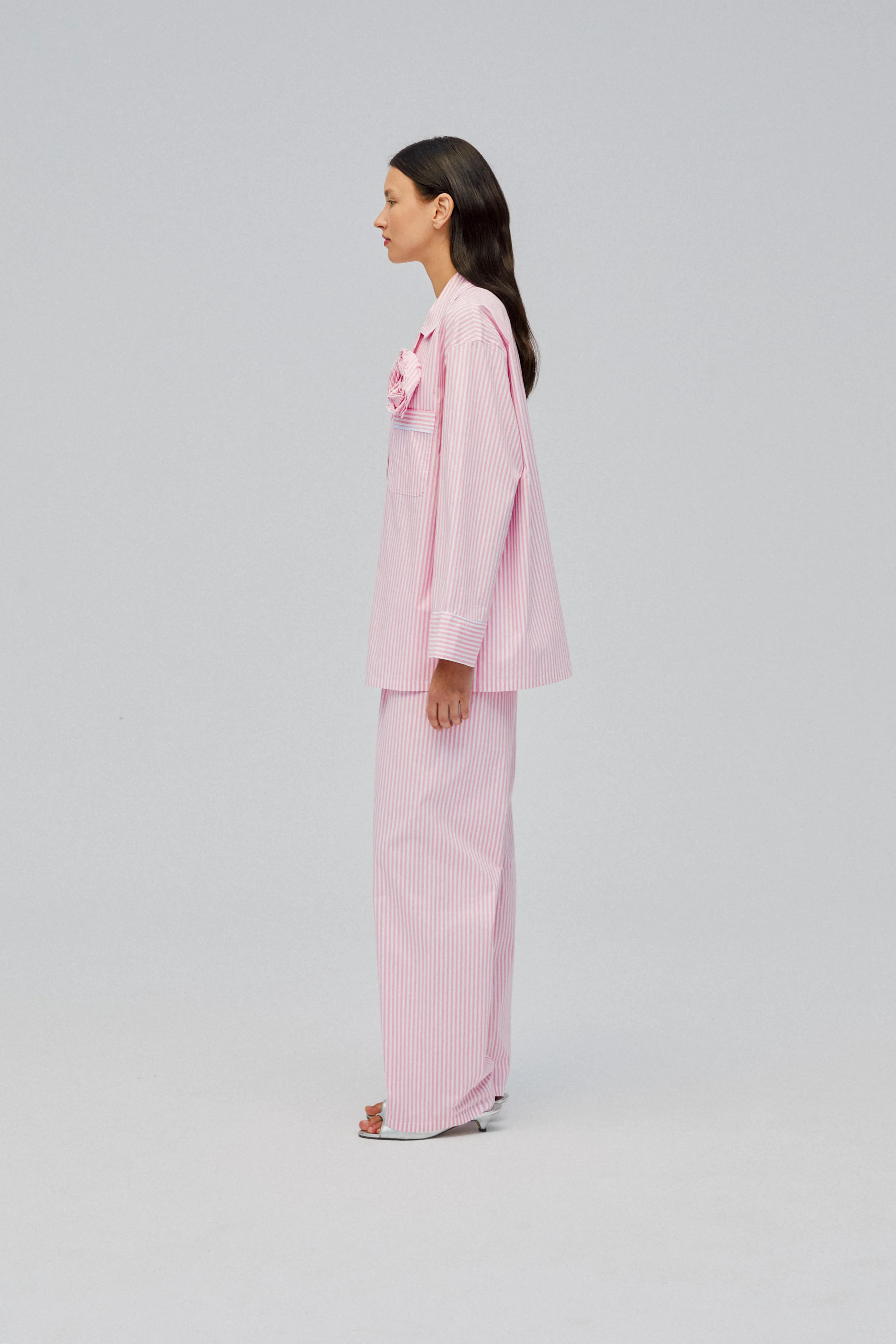 The Rose Cotton Pajama Set in Pink Stripes - Image 5