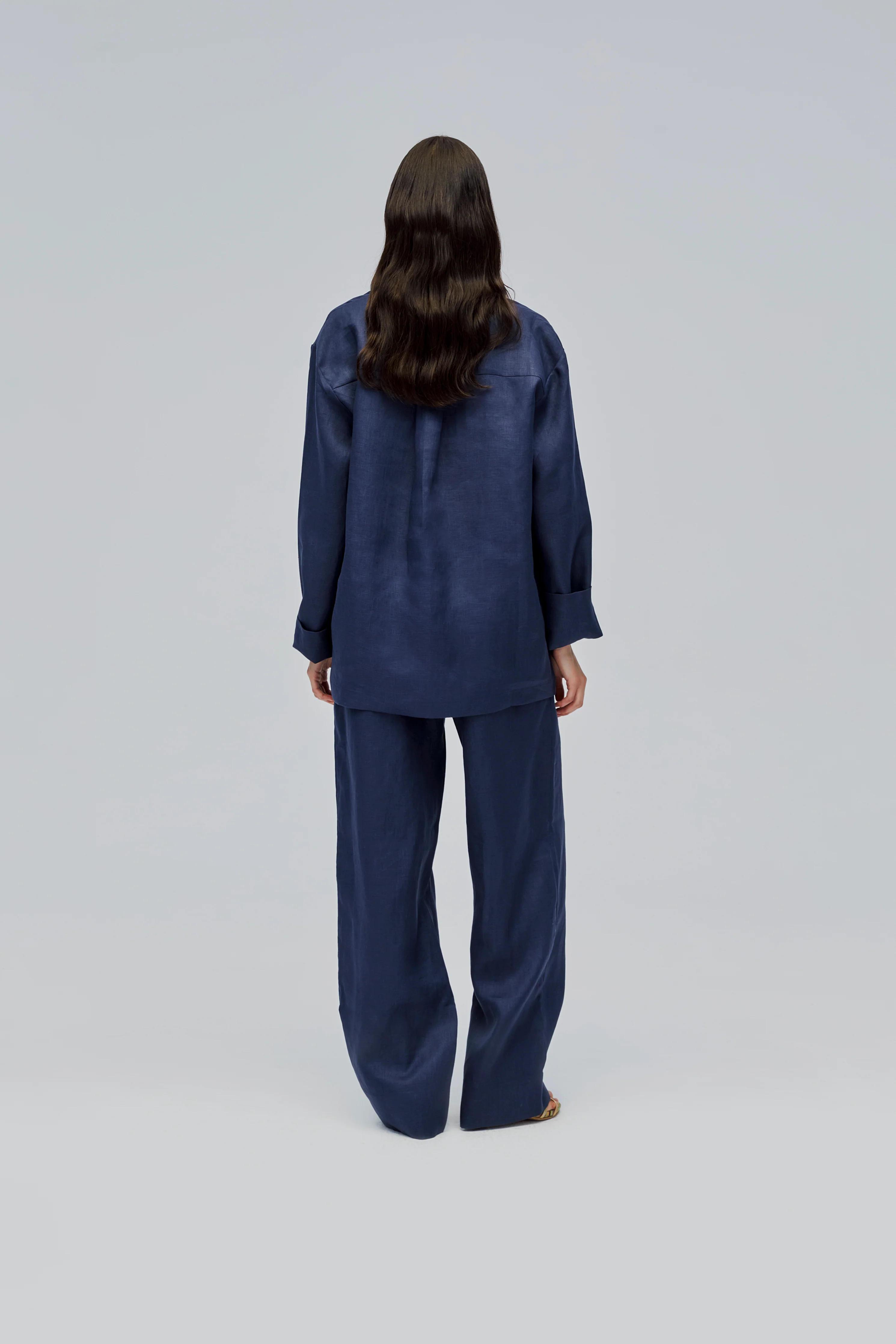Unisex Linen Shirt in Navy - Image 4