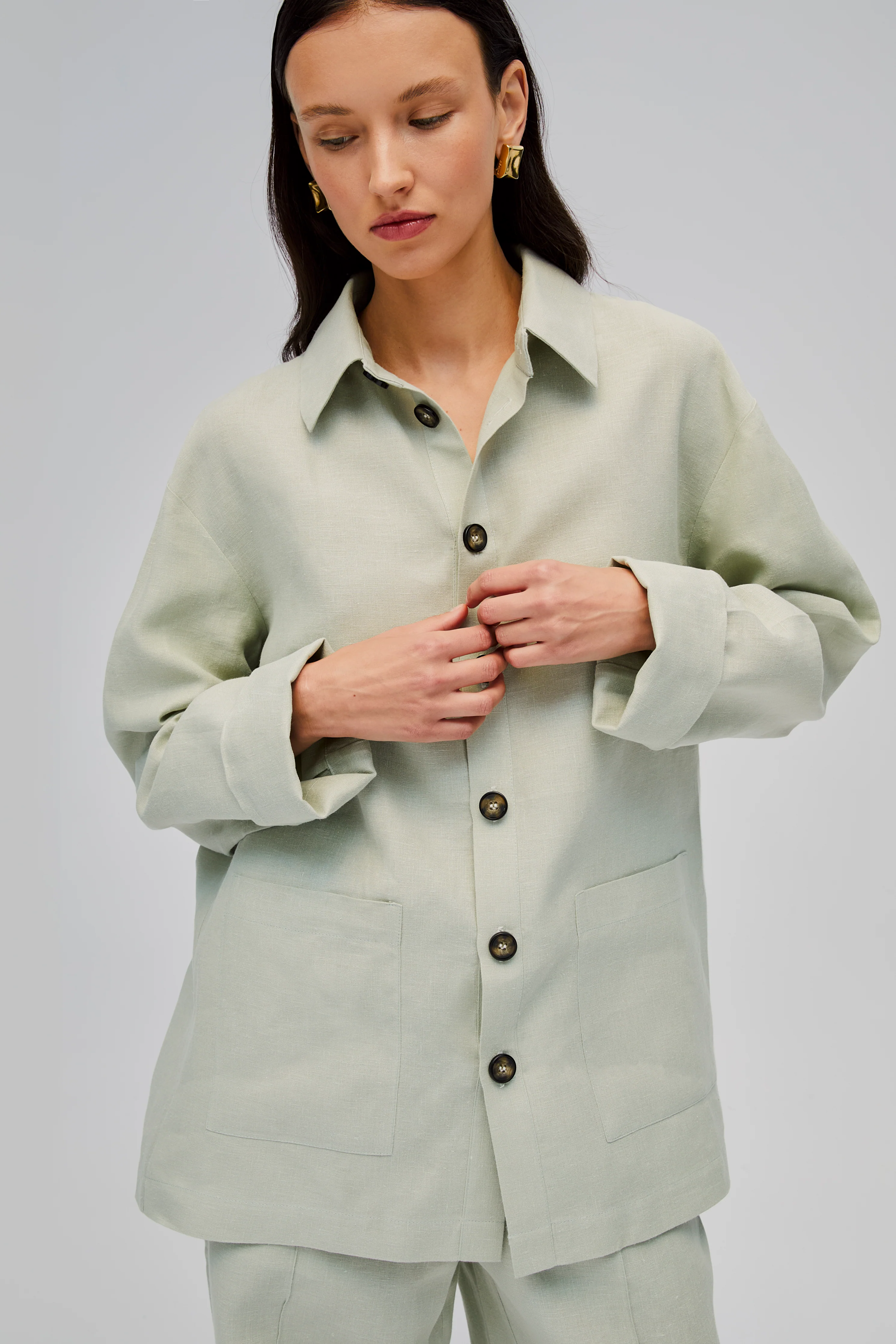 Unisex Linen Shirt in Pistachio Green - Image 3