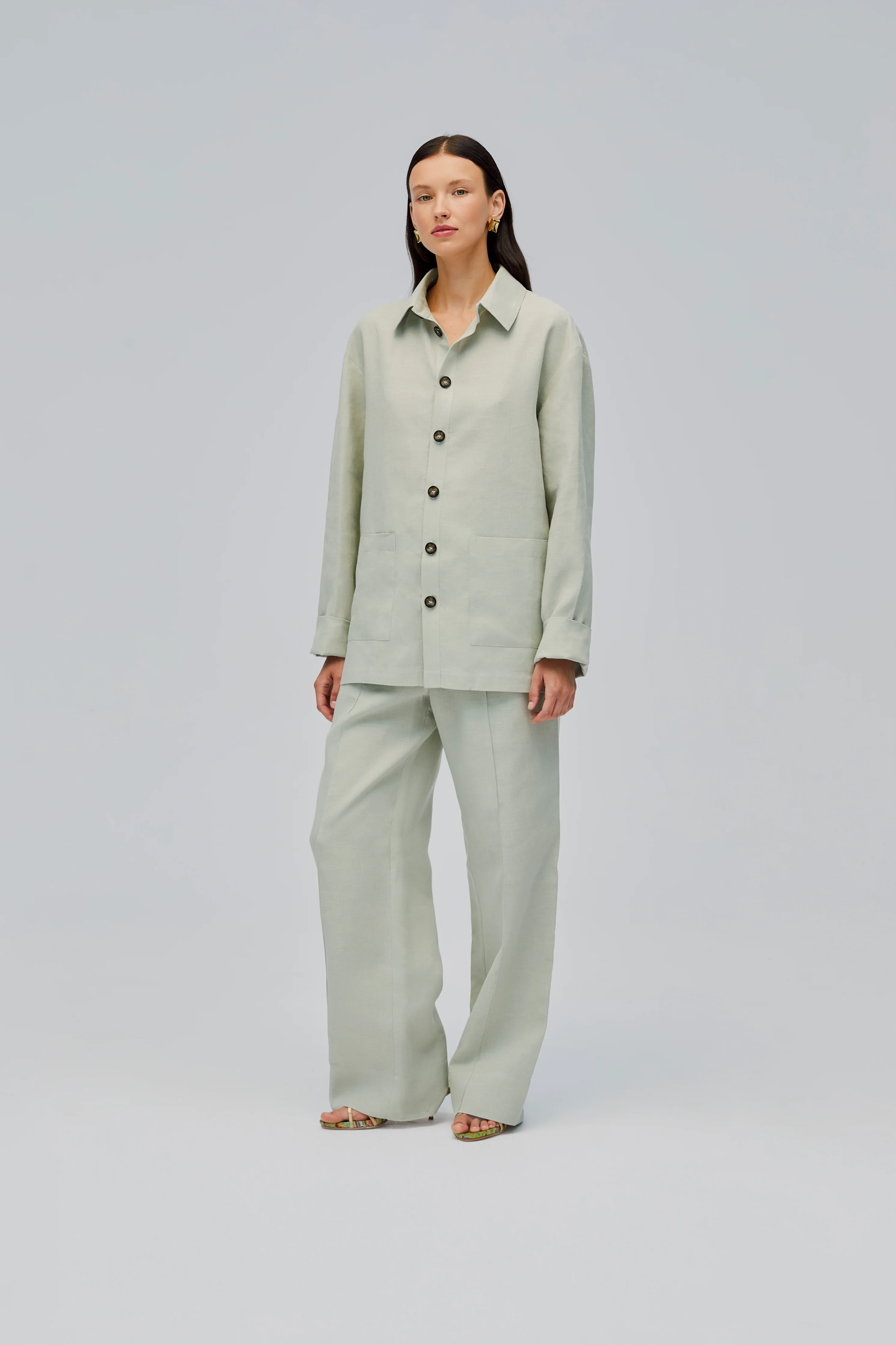 Unisex Linen Shirt in Pistachio Green - Image 4