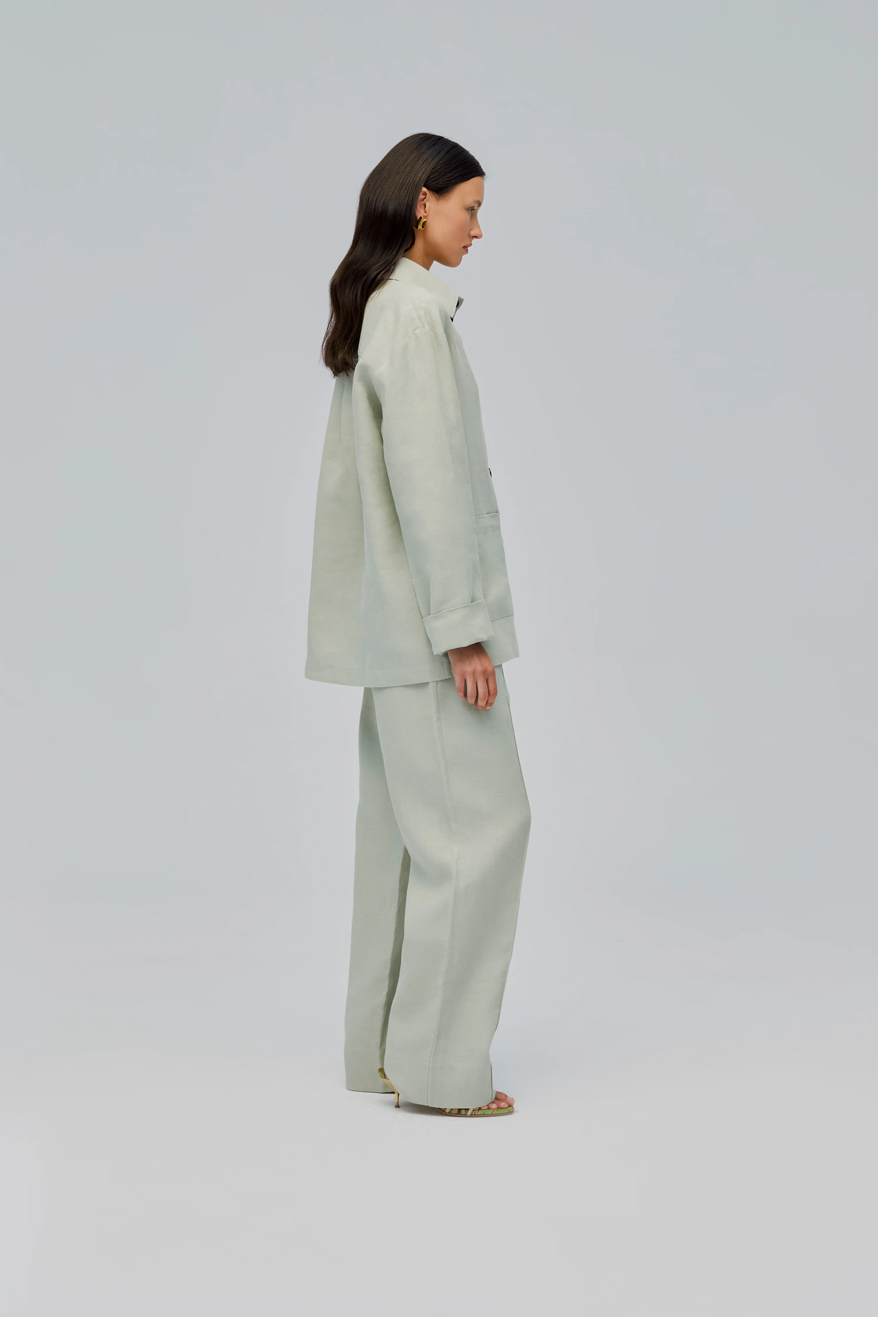 Unisex Linen Shirt in Pistachio Green - Image 5