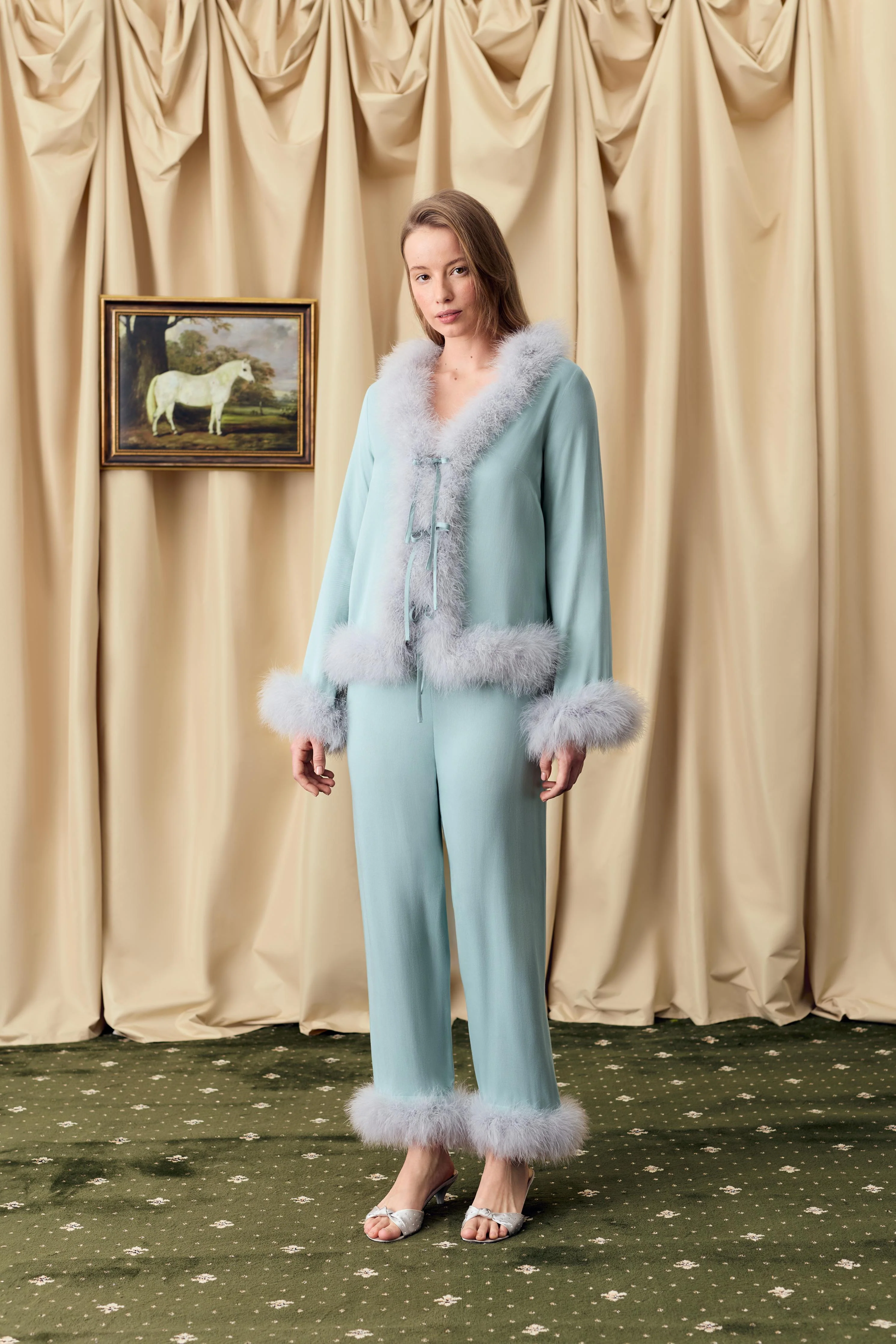 Venus in Love Blouse with Feathers in Dove Blue - Image 2