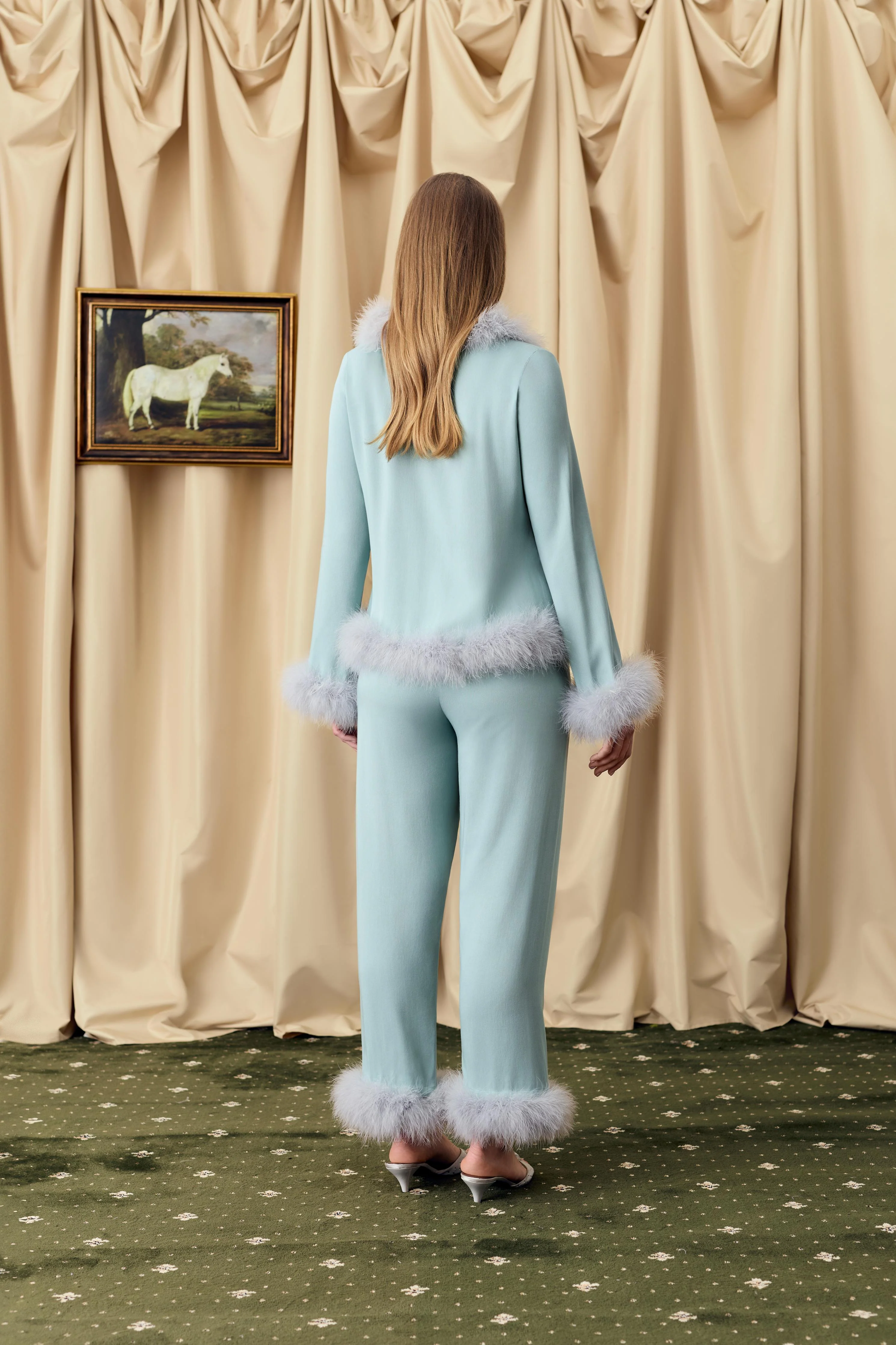 Venus in Love Blouse with Feathers in Dove Blue - Image 3